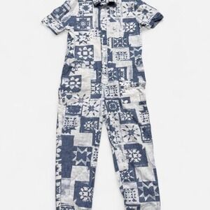 Vans Women's Morro Coveralls Jumpsuit blue white patchwork design size medium
